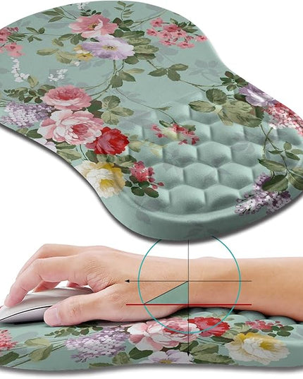 Hokafenle Ergonomic Mouse Pad Wrist Support, Wrist Rest Mousepad for Carpal Tunnel Pain Relief with Integrated Memory Foam Slope Massage Bulge (11.8x7.9 inch,Graceful Peony