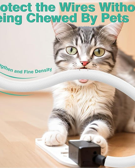 UOMTFAI Dog and Cat Cord Protector 10ft - 3/8inch, Flexible Cable Sleeve for Easy Cord Management, Protects Cables from Pets Chewing, Ideal for USB, Power, Audio and Video Cords - White
