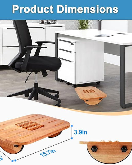 Foot Rest for Under Desk at Work, Ergonomic Wood Foot Stool with Roller Massager for Enhanced Circulation & Comfort - Pain Relief for Home Office Work