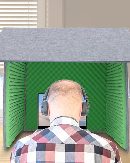 Desktop Soundproof Cover, Portable Vocal Recording Booth Isolation Booth Small Music Recording Studio Vocal Sound Absorbing Shield Sound Proof Foam Panels for Offices,Home,Recording Studios (Green)