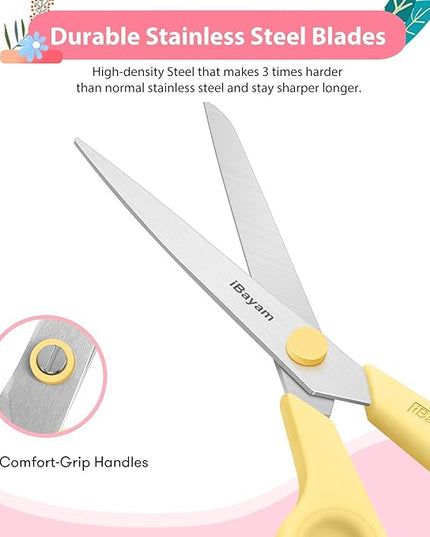 Scissors, iBayam 8" All Purpose Scissors Bulk 3-Pack, Ultra Sharp 2.5mm Thick Blade Shears Comfort-Grip for Office Desk Accessories Sewing Fabric Home Craft School Supplies, Right/Left Handed
