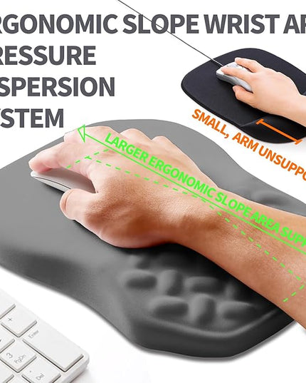 Ergonomic Slope Mouse Pad Wrist Support, Wrist Rest Mousepad for Carpal Tunnel Pain Relief with Massage Bulge and Slow Rebound Memory Foam (12x8 inch, Dark Gray)