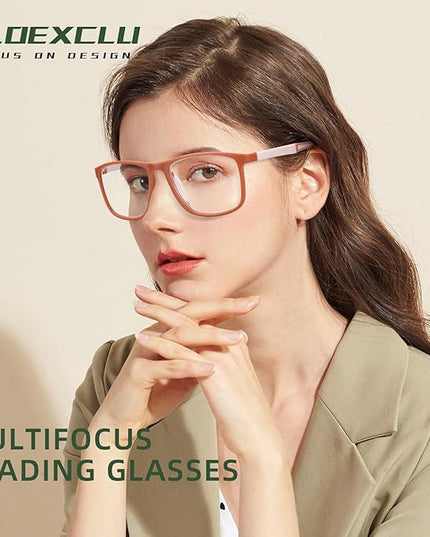 BLOEXCLU 4 Pack Progressive Multifocus Reading Glasses for Men Women TR90 Sports Style Anti-Blue Light Computer Readers