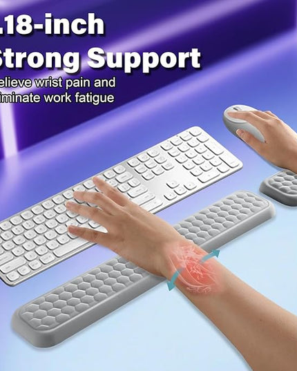Wrist Rest for Keyboard and Mouse, Upgrade Enlarge Mouse Pad Wrist Rest, Ergonomic Memory Foam, Non-Slip Base for Computer Gaming & Office Work, 2 Piece Set, Grey (14.17x3.15+5.9x3.15 inch)