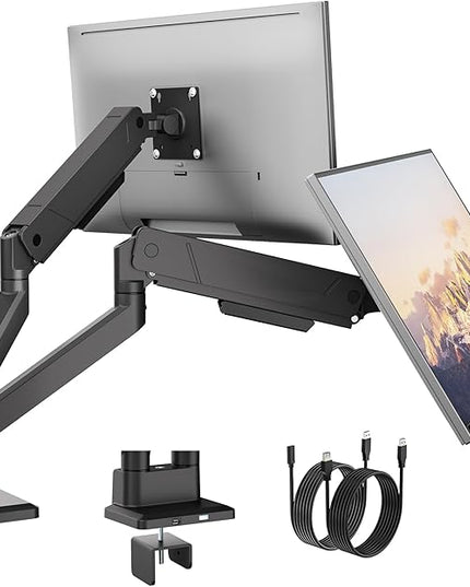 monTEK Dual Monitor Mount with USB Monitor Arms for 2 Monitors for 17 to 35 Inch Curved Screen Holds 35 Lbs Adjustable Heavy Duty Monitor Desk Mount Cable Management, VESA 75/100mm, MA1007UCBK-D
