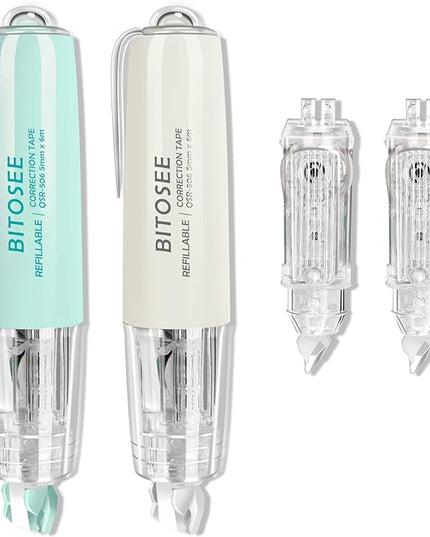 BITOSEE Refillable Retractable White Correction Tape, Mini Small Japan Aesthetic Cute Correction Tape Pen, with Easy to Refill Pen Applicator,for Kawaii School Office Supplies