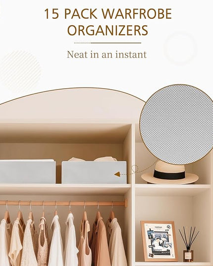 Criusia 15 Pack Drawer Organizer for Clothes, Foldable Dresser Dividers with 3 Sizes, Fabric Storage Bins – Gray