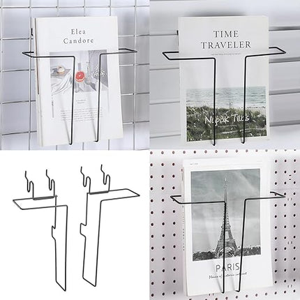 4 Pair Slatwall Literature Holder Pegboard Shelf Accessories Pegboard Magazine Holder Expandable Literature Display Metal Wire Retail Magazine Shelf for Slatwall Gridwall Exhibition(Black)