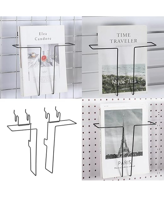 4 Pair Slatwall Literature Holder Pegboard Shelf Accessories Pegboard Magazine Holder Expandable Literature Display Metal Wire Retail Magazine Shelf for Slatwall Gridwall Exhibition(Black)