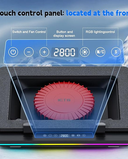 IETS GT600 RGB Laptop Cooling Pad Equipped with Gigantic Turbo-Fan（5.5inch Diameter）,Sealed Foam for Rapid Cooling Gaming Laptop,14.1-19.3 inch Laptop Cooler with 3-Port USB Hub,Dust Filter