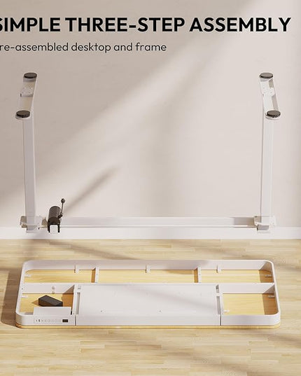 SANODESK Standing Desk with Drawer, Electric Height Adjustable Home Office Desk with Storage & USB Ports, 48 inch Maple Wood Tabletop/White Frame