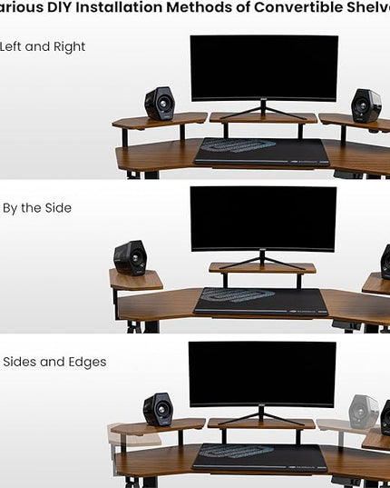 EUREKA ERGONOMIC Aero 55 Inch W Shaped Electric Standing Desk, Height Adjustable Computer Gaming Desk with LED Monitor Shelf, Mouse Pad, Headphone Hook, Cup Holder, Dark Walnut