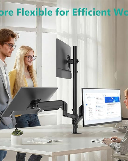 WALI Triple Monitor Mount for 13-32 inch Screens, Taller 3 Monitor Desk Mount, up to 19.8lbs, 31.9 inch Height Max, Adjustable Gas Spring Triple Monitors Stand, VESA 75/100mm (GSDM003S), Black