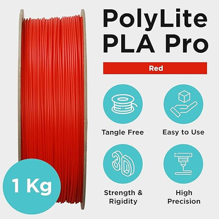 Polymaker PLA PRO Filament 1.75mm 1kg, Tough & High Rigidity Red 3D Printing Filament, PolyLite PLA PRO 3D Printer Filament 1.75mm, Print with Most 3D Printers