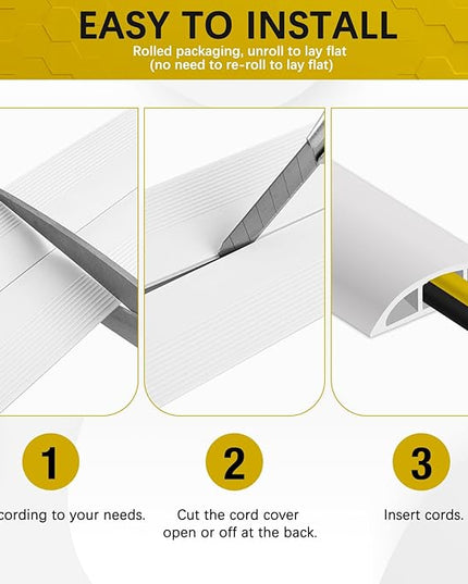 Floor Cord Cover 10FT Cord Covers for Wires on Floor Protect Wires & Prevent Trip Hazards, Easy to Cut for Home, Office, School, Concerts, Cavity W0.6in x H0.32in