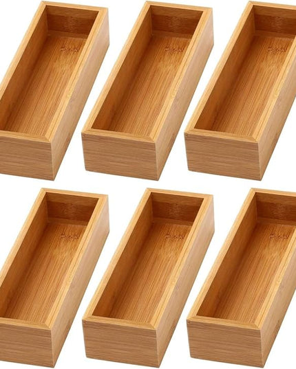 YBM Home Bamboo Drawer Organizer Storage Box for Kitchen Drawer, Junk Drawer, Office, Bedroom, Children Room, Craft, Sewing, and Bathroom, 6 Pack 3x9x2 inch