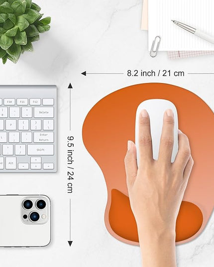 ITNRSIIET Ergonomic Mouse Pad, Cushioned Gel Wrist Rest, Non-Slip Base, Smooth Surface, Cute Multi-Color, 9.5 x 8.2 in, Peach Gradient