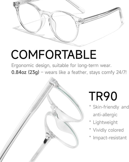 Icesor Round Blue Light Blocking Glasses Lightweight Chic Frame Anti Eye Strain Protection Computer Gaming for Women and Men