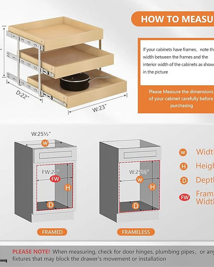 WelFurGeer 3-Tier Pull Out Cabinet Organizer with Soft Close, Heavy-Duty Slide Out Drawers for Cabinets, Pull Out Drawers for Cabinets, Bottom Mount Shelves for Kitchen, Pantry, Bathroom