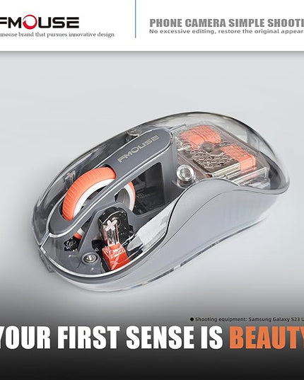 Creative Transparent Wireless Mouse, Dual Bluetooth & 2.4GHz for Multi Device, USB-C Receiver Ideal for MacBook/Laptops, Rechargeable, Silent, Portable, Cool LED, Ergonomic - Grey