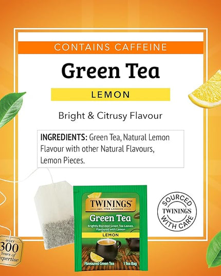 Twinings Green Tea with Lemon Individually Wrapped Bags, 20 Count (Pack of 6), Zesty Citrus Aroma & Flavour, Caffeinated, Enjoy Hot or Iced, 120 Teabags