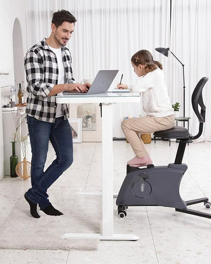 FLEXISPOT Comhar Electric Pure Glass Standing Desk with Drawer Desktop & USB Charge Ports, 48" Ergonomic Height Adjustable Sit to Stand Desk for Home Office (White, Glass)