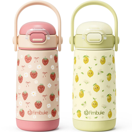 Fimibuke Toddler Water Bottle, 14oz Kids Insulated Cups with Straw Lid