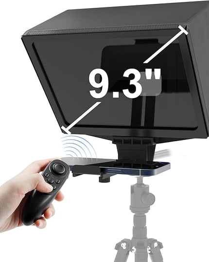 9.3-Inch All-Metal Teleprompter, 70/30 Beam Split Glass, 1/4’’ Thread, Phone & Camera Compatible, Portable for Video Recording
