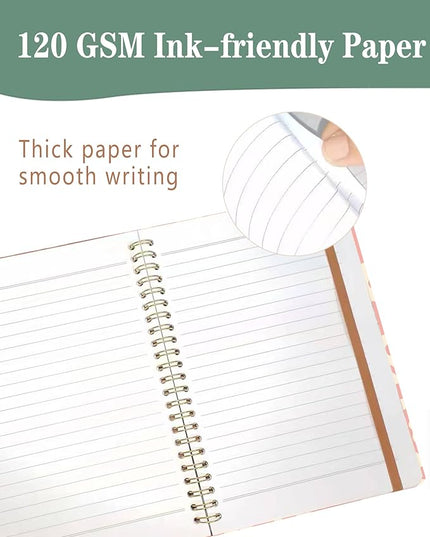 Spiral Journal Notebook, A5 Cute Notebooks for Women Men, College Ruled Hardcover Notebook for Work & Note Taking, 60 Pages Double-Wire Journals for Writing, Pink Cute Daisy