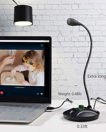 JOUNIVO USB Computer Microphone JV605 PRO with Mute Button & Volume Knob Compatible with PC Laptop Desktop Mac PS4, Play & Plug Gooseneck Mic Recording for Gaming, Streaming, YouTube, Vocal