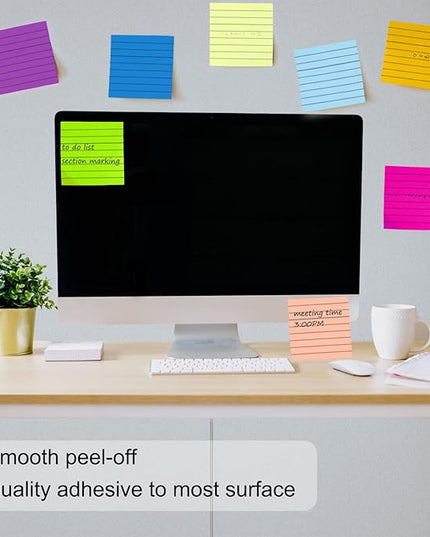 48 Pack 3840 Sheets Lined Sticky Notes 3X3 in Ruled Self Sticky Note Pads 80 Sheets/pad Colorful Sticky Notes with Lines Post Notes for Office, Home, School, Meeting