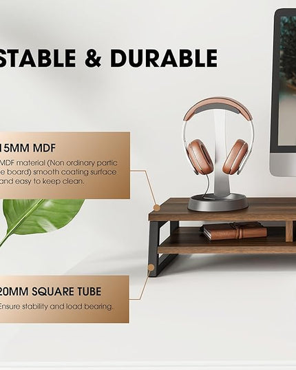 Fenge Dual Monitor Stand for Desk, 42.5in Large Monitor Riser for 2 Monitors, 2 Tier Computer Office Desk Top Shelf, Desktop Storage Stand for Laptop, PC, Computer, Printer