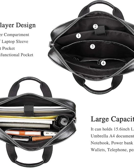 Augus Leather Laptop Briefcase for Men,Waterproof Travel Messenger Duffle Bags 15.6 Inch Laptop Bag