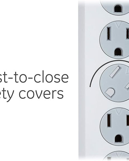 GE Surge Protector Power Strip, 6 Ft Extension Cord, 6 Outlet Extender, 800 Joules, Flat Plug, Twist-to-Close Safety Covers, ETL Listed, White, 2 Pack, 54638