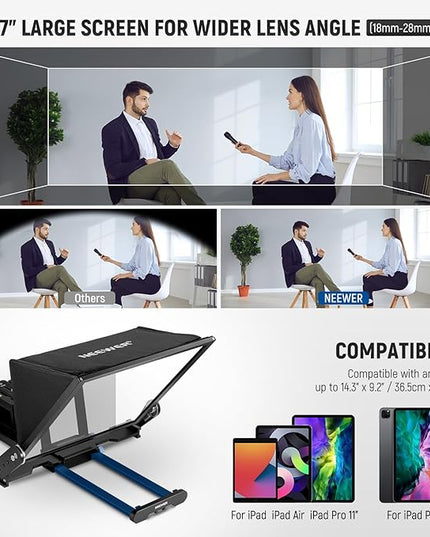 NEEWER Teleprompter X17 II with RT113 Remote/APP Control, 17" HD Beamsplitter All Metal Frame Upgraded Camera Mount QR Plate Compatible with Manfrotto 501PL iPad iPhone, Max Load 44.1Ib, Assembly Free