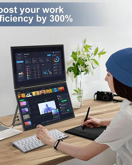 InnoView 15.6" FHD Dual Portable Monitor | All-in-One Foldable & Stackable Design | 315° Screen Adjustment & 180° Stand | USB-C/HDMI Travel Monitor for Laptop, Mac, Windows