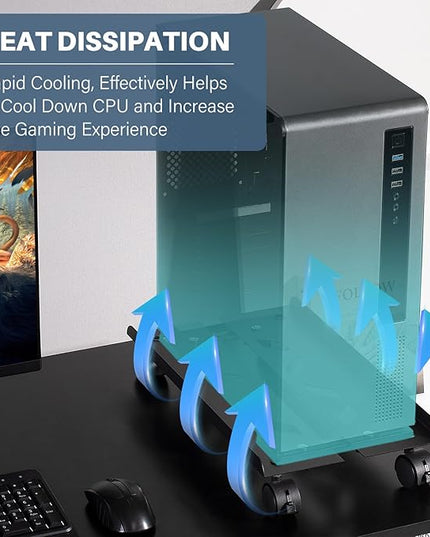 Mobile PC Tower Stand, Adjustable Metal Computer Tower Stand, PC Floor Stand with 4 Locking Caster Wheels, CPU Holder for Office,Gamers and Students