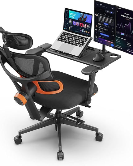 Newtral Office Chair Ergonomic - Home Office Desk Chair, Big and Tall Office Chair, Auto-Following Lumbar Support for Back Pain, Adjustable Seat Depth and Height (No Foot Rest + Laptop Table, Black)