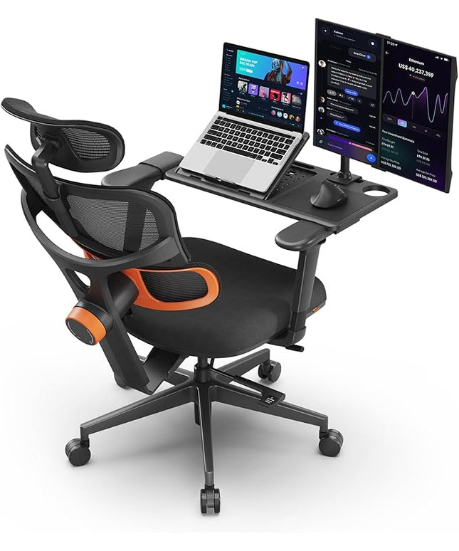 Newtral Office Chair Ergonomic - Home Office Desk Chair, Big and Tall Office Chair, Auto-Following Lumbar Support for Back Pain, Adjustable Seat Depth and Height (No Foot Rest + Laptop Table, Black)