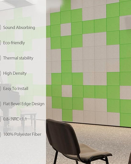 12 Pack Acoustic Panels Self Adhesive Sound Proof Foam, High Density Sound Acoustic Panel, 12X12X0.4 Inch Square Panels in Home, Office, Reccording Room, Studio,and more(Fruit Green)