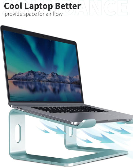 SOUNDANCE Laptop Stand, Aluminum Computer Riser, Ergonomic Laptops Elevator for Desk, Metal Holder Compatible with 10 to 15.6 Inches Notebook Computer, Aquamarine