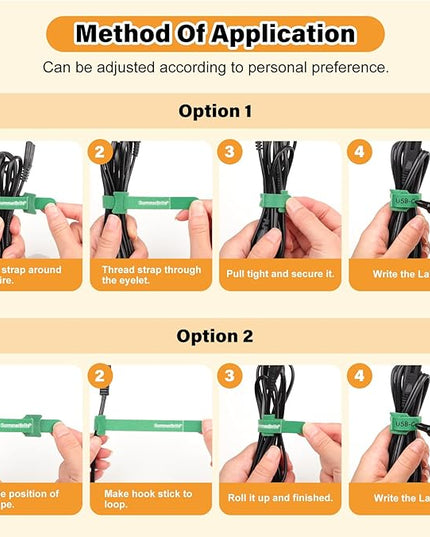 70 Pack Multi-Color Cable Ties 8 Inch with Writable Labels, Reusable Cord Organizer Straps, Hook & Loop Wire Management for TV, Audio, Ethernet, Electronics & Heavy Duty Cords