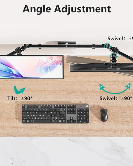 WALI Dual Monitor Wall Mount for 17 to 38 Inch, Ultrawide Monitor Arm for 2 Monitors, Swivel Tilt Computer Wall Mount with Mounting Holes 75x75/100x100, Per Arm Holds Up to 19.8lbs (012ARM-38), Black