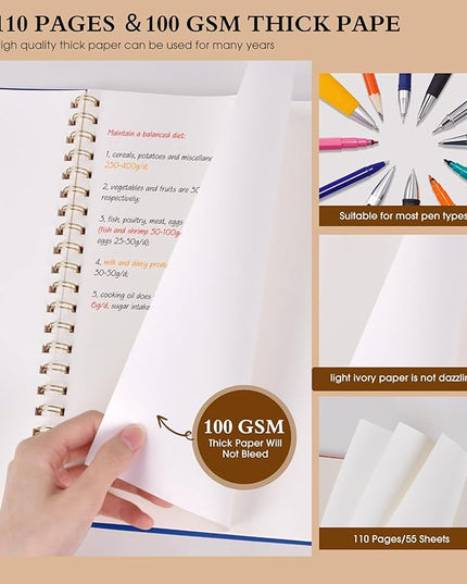 Blank Spiral Notebook Journal 8.5” x 11”, A4 Large Sketch Book for Women Men, 100 GSM Blank Paper Drawing Notebook, Plastic Hardcover Spiral Bound Sketchbook for Sketching Work School Writing, Navy