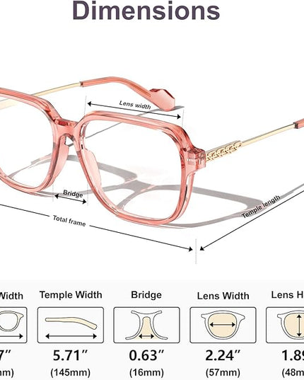 VISOONE Oversized Blue Light Blocking Glasses with Chic Square TR90 Frame and Metal Temple for Women Men REMY