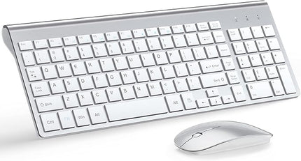 Wireless Keyboard and Mouse Ultra Slim Combo, TopMate 2.4G Silent Compact USB 2400DPI Mouse and Scissor Switch Keyboard Set with Cover, Batteries Included, for PC/Laptop/Windows/Mac - Silver White