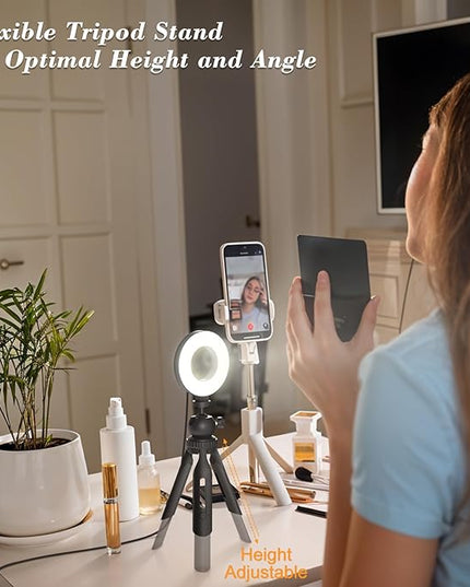 Ring Light with Tripod and Clamp, [3 Color, 5 Brightness & Timer] USB Plug Clip On Lights for Laptop Working Distance Learning Zoom Call Self Broadcasting Live Streaming Video Conference Lighting
