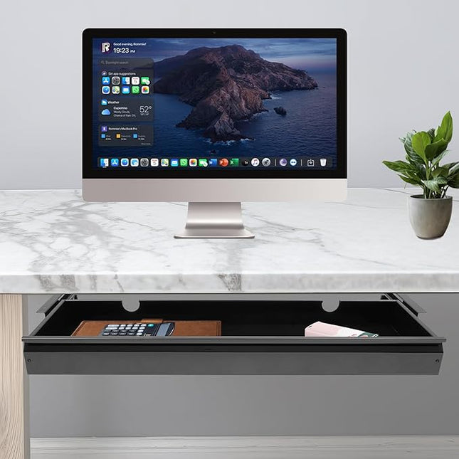 FFanhia 30 Inch Under Desk Mounted Sliding Pull-out Drawer Storage for Sit Stand Workstation Office(Applicable Table Thickness: 0.79in) Black