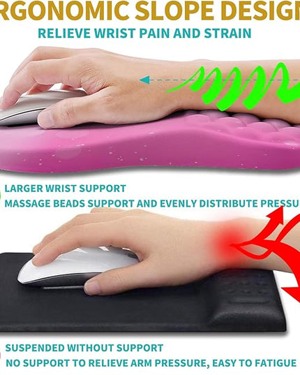 Hokafenle 2 in 1 Ergonomic Mouse Pad Wrist Support & Wrist Rest for Computer Keyboard Set, with Relieve Carpal Tunnel Pain Massage Bulge and Full Memory Gel Design (2In1 Set, Sweet Pink)