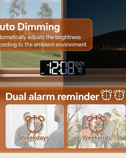 16" Digital Wall Clock with Night Light, Digital Clock with RGB Colors Changing Remote Control, Dual Alarm, Dimmer, Auto DST, Voice Control, Auto Time Sync, Clocks for Living Room, Gift for Elderly